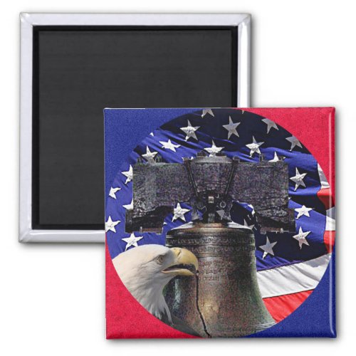 American Bald Eagle Bell and Flag Magnet