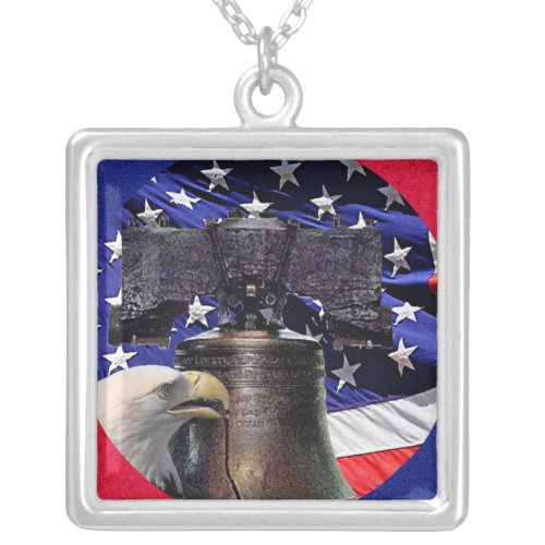 American Bald Eagle Bell and Flag Necklace