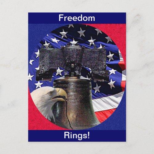American Bald Eagle Bell and Flag Postcard