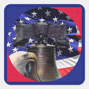 American Bald Eagle, Bell and Flag Square Sticker