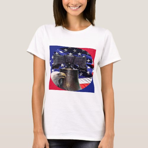 American Bald Eagle Bell and Flag T_Shirt