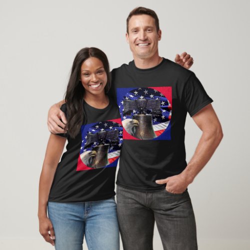 American Bald Eagle Bell and Flag T_Shirt