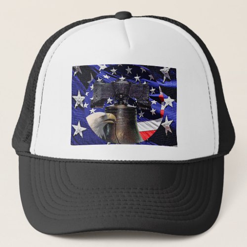 American Bald Eagle Bell and Flag Trucker Hat