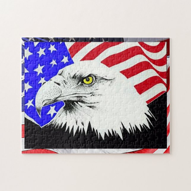American Bald Eagle Drawing and Flag Puzzle (Horizontal)