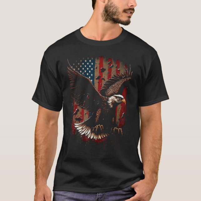 American Bald Eagle Eyes Flag Country 2 T-Shirt (Front)