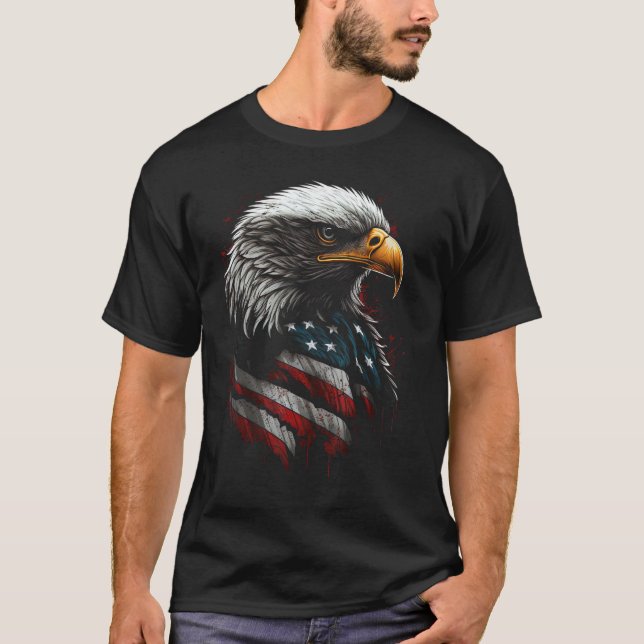 American Bald Eagle Eyes Flag Country 9 T-Shirt (Front)