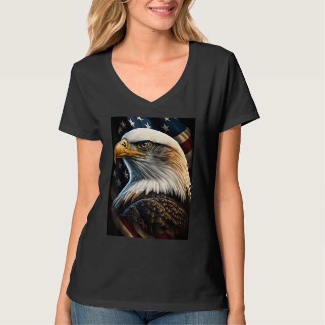American Bald Eagle Eyes Flag Country T-Shirt (Front)