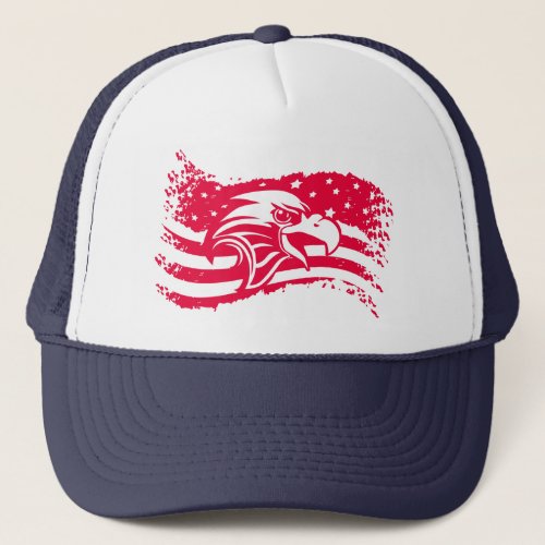 American Bald Eagle Eyes USA Flag Patriotic Trucker Hat
