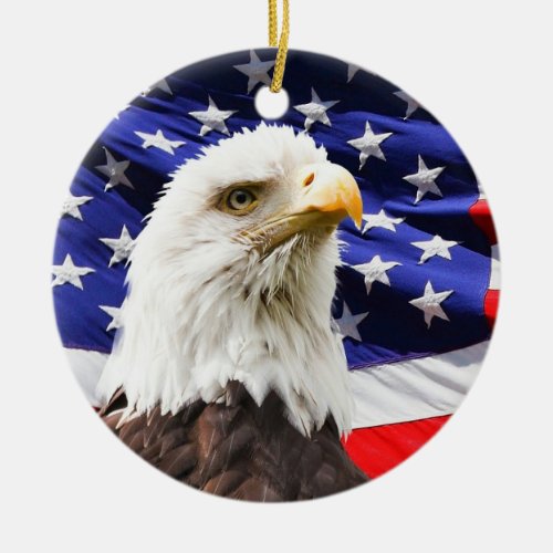 American Bald Eagle  Flag Ceramic Ornament