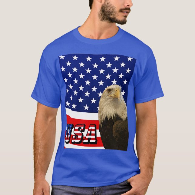 American Bald Eagle, Flag, USA Font T-Shirt - ZKOA (Front)