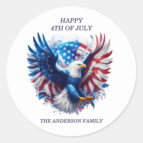 American Bald Eagle Flight Happy 4th July  Classic Round Sticker
