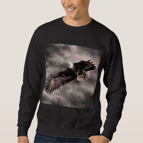 American Bald Eagle Flying in Storm Clouds Drawing Sweatshirt