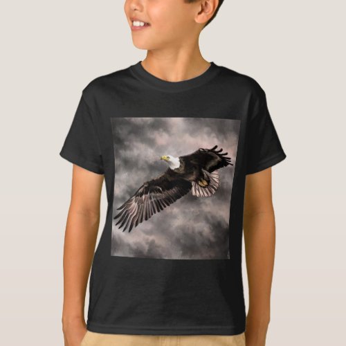 American Bald Eagle Flying in Storm Clouds  T_Shirt