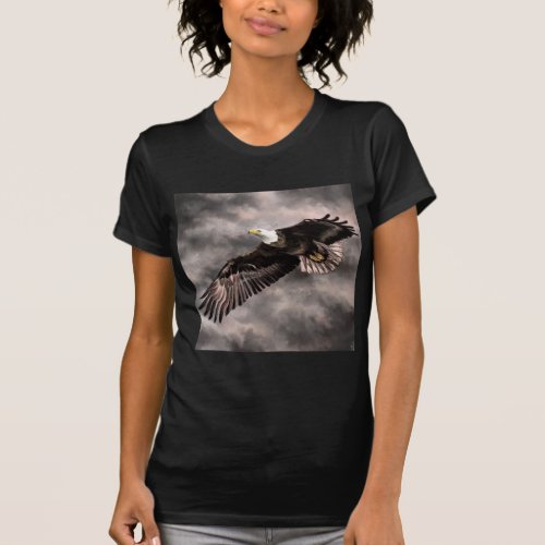 American Bald Eagle Flying in Storm Clouds T_Shirt