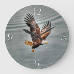 American Bald Eagle Flying Over Ocean Large Clock