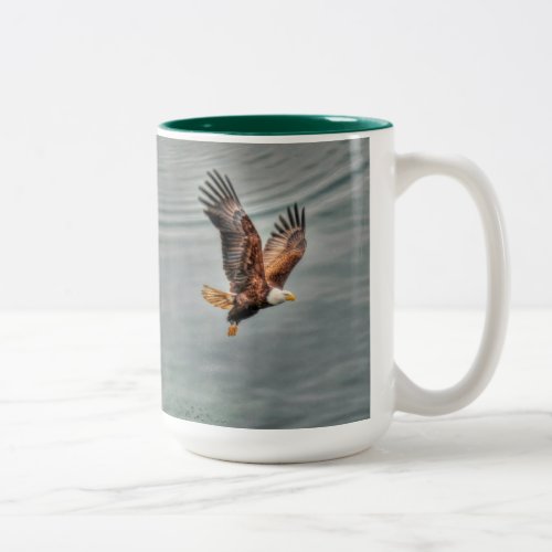 American Bald Eagle Flying Over Ocean Two_Tone Coffee Mug