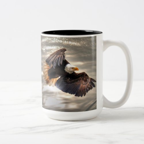 American Bald Eagle Flying Over Ocean Two_Tone Coffee Mug