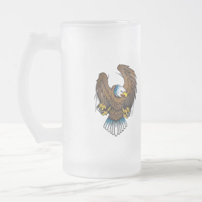 American Bald Eagle Frosted Glass Beer Mug (Left)