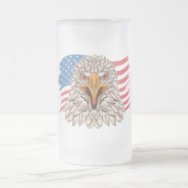 American Bald Eagle Frosted Glass Beer Mug (Center)