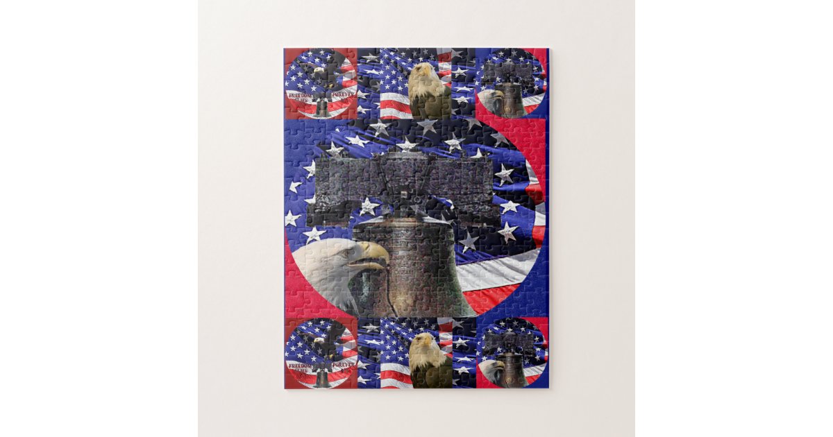 american bald eagle liberty bell and flag puzzle zazzle com birth announcements cards free
