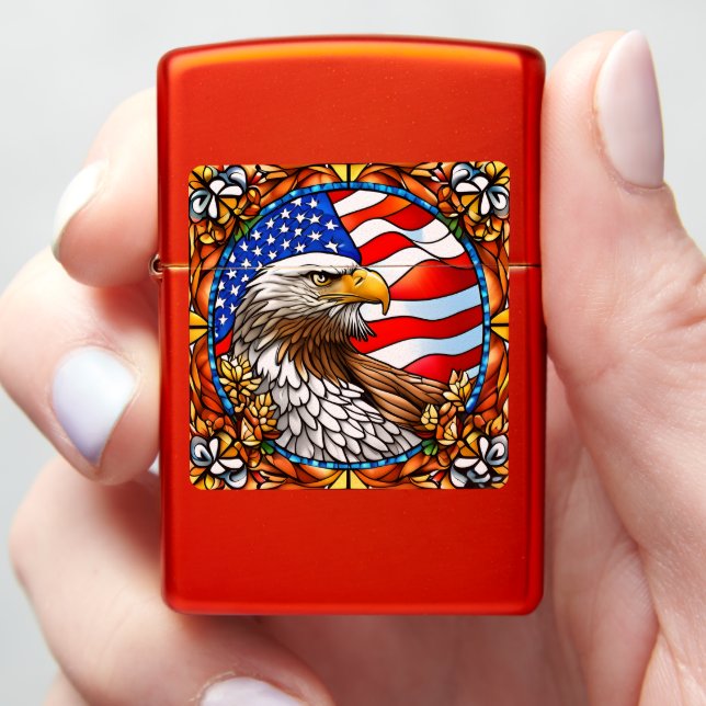 American Bald Eagle Metallic Red Zippo Lighter (In Hand)