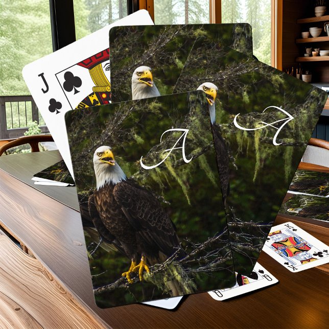 American Bald Eagle Monogram Patriotic Wildlife Poker Cards (Bald Eagle monogrammed playing cards)