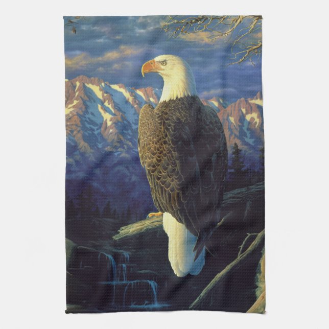 American Bald Eagle Mountain Sunrise Kitchen Towel (Vertical)