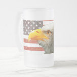 American Bald Eagle on an American Flag Frosted Glass Beer Mug