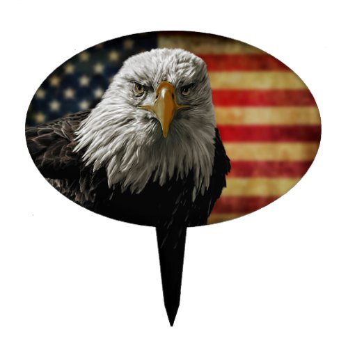 American Bald Eagle on Grunge Flag Cake Topper