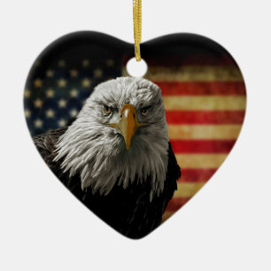 American Bald Eagle on Grunge Flag Ceramic Ornament