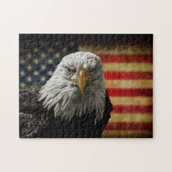 American Bald Eagle On Grunge Flag Jigsaw Puzzle by Lasting__Impressions at Zazzle