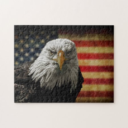 American Bald Eagle On Grunge Flag Jigsaw Puzzle