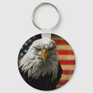 American Bald Eagle on Grunge Flag Keychain