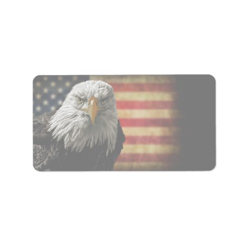 American Bald Eagle on Grunge Flag Label