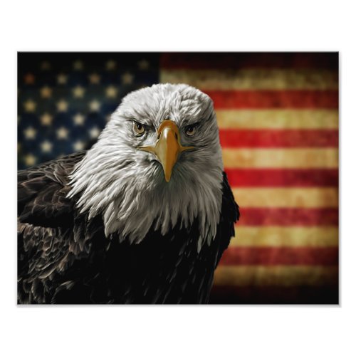 American Bald Eagle on Grunge Flag Photo Print