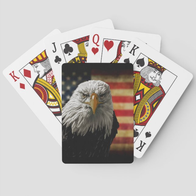 American Bald Eagle on Grunge Flag Poker Cards (Back)