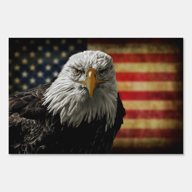 American Bald Eagle on Grunge Flag Sign (Front)