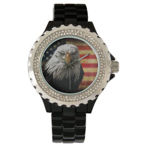 American Bald Eagle on Grunge Flag Watch