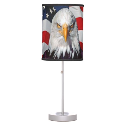 American Bald Eagle on USA Flag Table Lamp