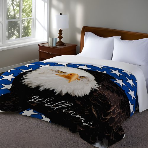American Bald Eagle Patriotic Blue Veterans Name Sherpa Blanket