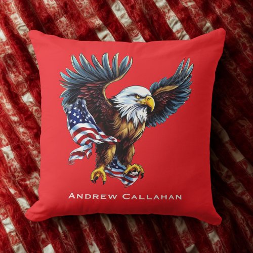 American Bald Eagle Patriotic USA Flag 4 of July Throw Pillow