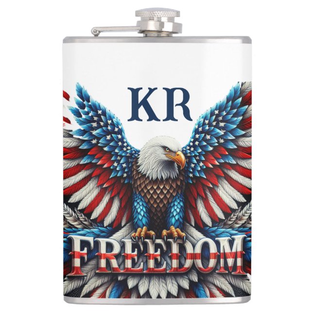 American Bald Eagle Patriotic USA Flag Freedom Flask (Front)