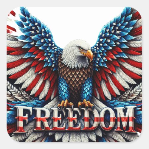 American Bald Eagle Patriotic USA Flag Freedom Square Sticker