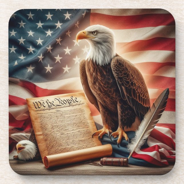 American Bald Eagle Patriotism Beverage Coaster (Front)