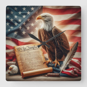 American Bald Eagle Patriotism Square Wall Clock