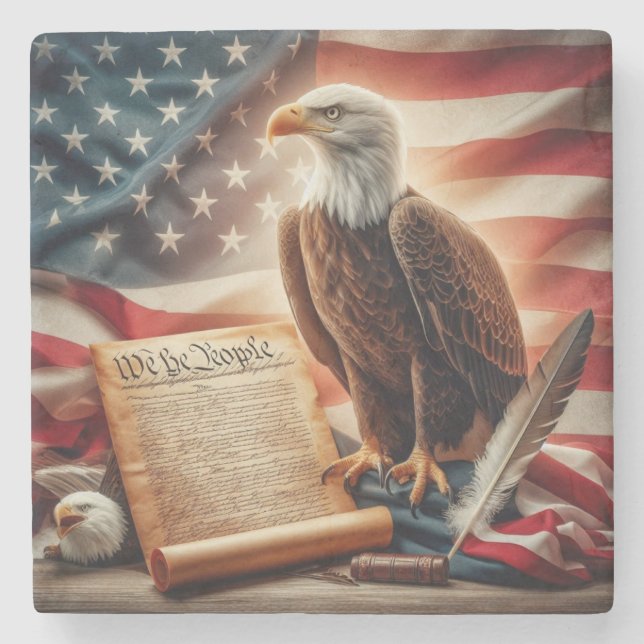 American Bald Eagle Patriotism Stone Coaster (Front)