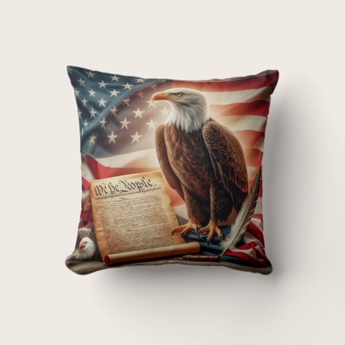 American Bald Eagle Patriotism Throw Pillow