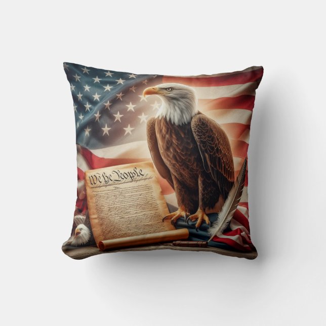 American Bald Eagle Patriotism Throw Pillow (Front)