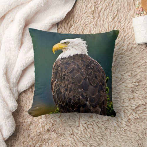 American Bald Eagle Perched Throw Pillow