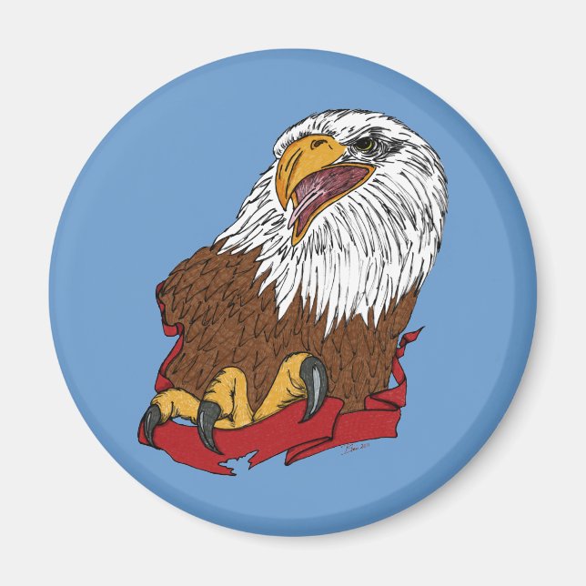 American Bald Eagle Ribbon Classic Bird Tattoo Magnet (Front)